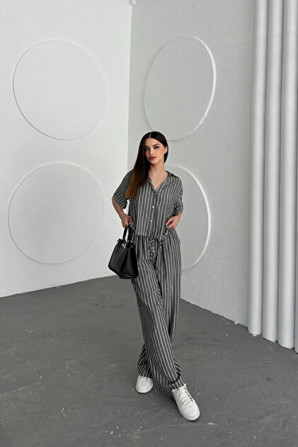 Women's Striped Gipeli Shirt Wide Leg Pants Two-Piece Set