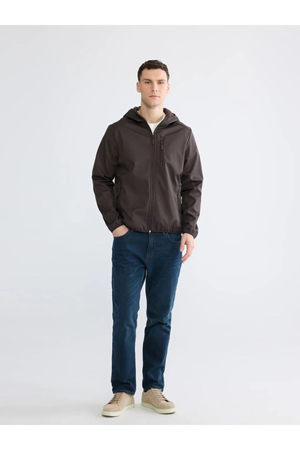 Brown Standard Fit Hooded Men's Coat