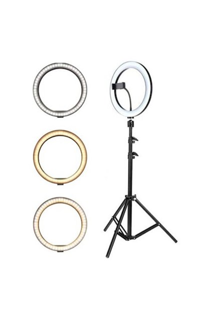 Lampă inelară LED de 35 cm/14 inch, 3 moduri, trepied de 210 cm, suport pentru telefon