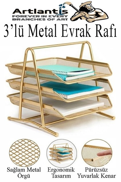Colorful Metal Document Rack 3 in 1 Pack Desktop A4 File Organizer Paper Tray Metal Mesh Three Compartments