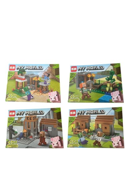 Set 4 jocuri interactive construcție My World, 4 în 1, 180–245 piese/set, figurine incluse, +6 ani