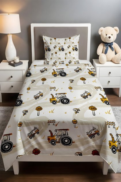 Small Construction Site Patterned Single Baby Child Pique Set
