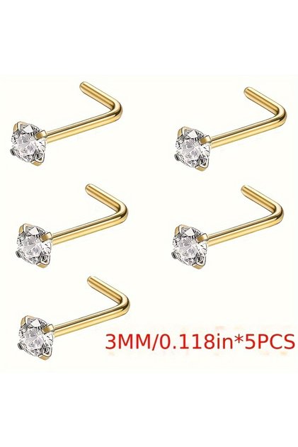Golden A Set Of 5 Nose Rings And Ear Studs L-shaped Nose Nostril Piercing Body Jewelry L-shaped Nose