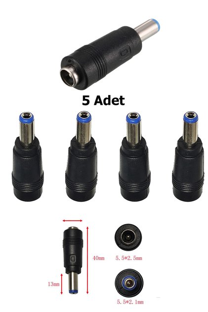 5 Adet DC Power Jack Adaptör Çevirici 5.5x2.5 mm Dişi - 5.5x2.1 mm Erkek Dönüştürücü (D Harf Kodlu)