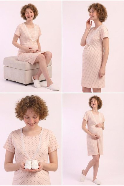 Cotton Women's Lace Robe Short Sleeve Maternity Nightgown – Baby Pink C0T1N0O905