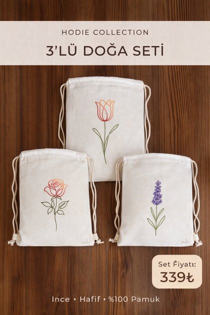 Rose Tulip Lavender 3-Piece Cloth Bag Set Thin, Light, Minimal Design