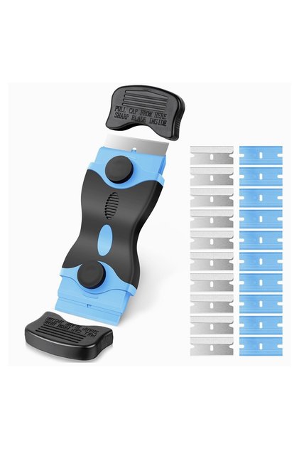 Racletă multifuncțională pentru curățarea sticlei și a ceramicii, Mâner ergonomic, 20 lame de rezervă, Albastru