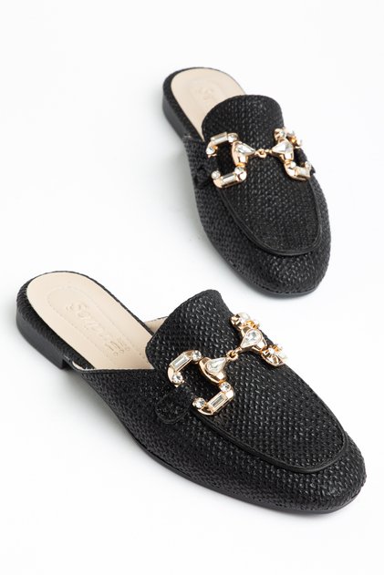 Summer Women's Loafer Slippers with Black Stone Buckle