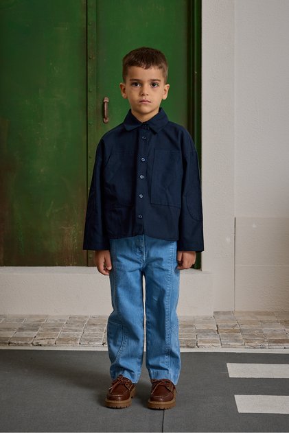 Oversize Shirt with Kangaroo Pocket, Navy Blue