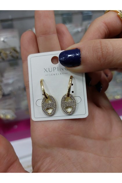 Taşlı minik kalp detaylı xuping küpe