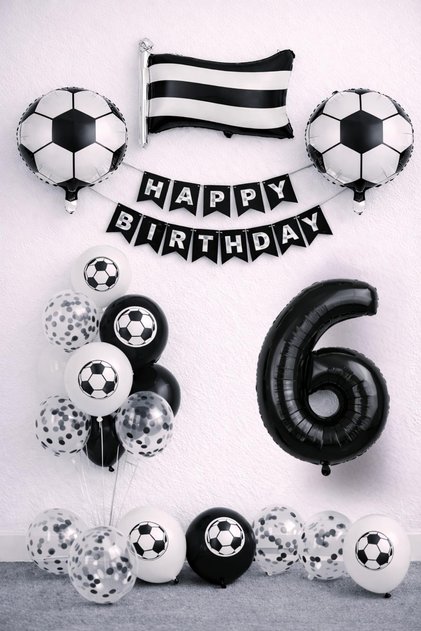 Black and White Football Themed 6Th Birthday Balloon Set