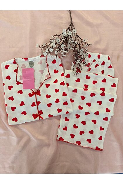 Heart Ribbon Short Sleeve Summer Pajama Set