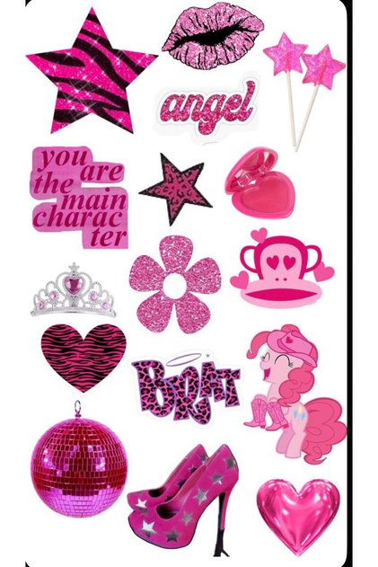 Pink Y2K Sticker Set Poster 22X30 cm | Girl-Themed Aesthetic Wall Decor