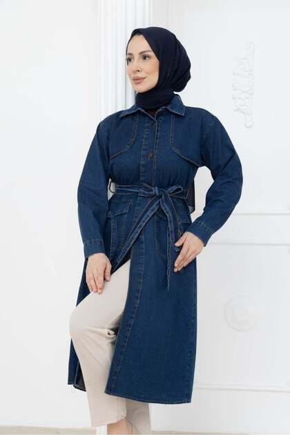 Denim Trench Coat Dark Blue Pt310