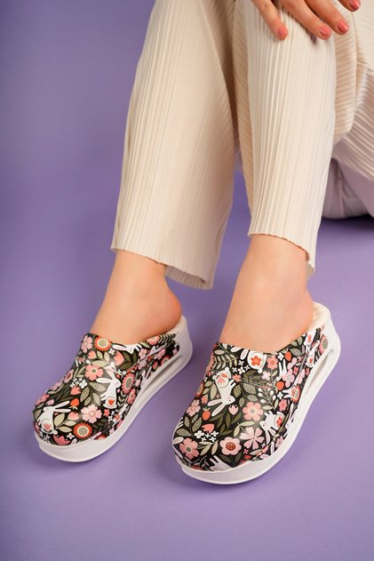 Patterned Leather Sabo Slippers Orthopedic Hospital Doctor Nurse Chef Slippers