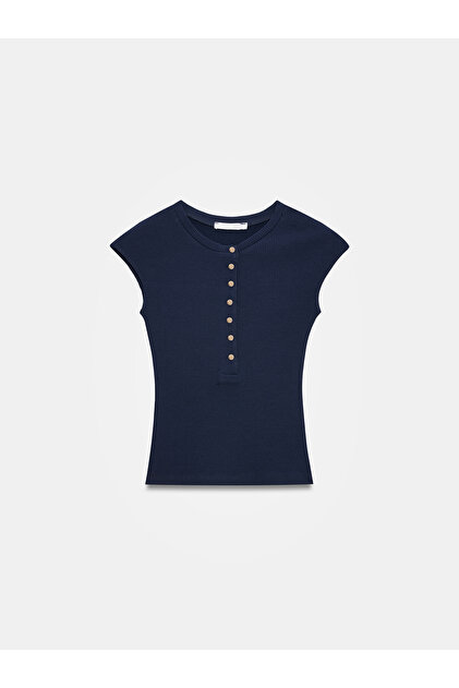 Dilvin 31887 Düğmeli Kısa Kollu Top-K.Lacivert - Fiyatı, Yorumları