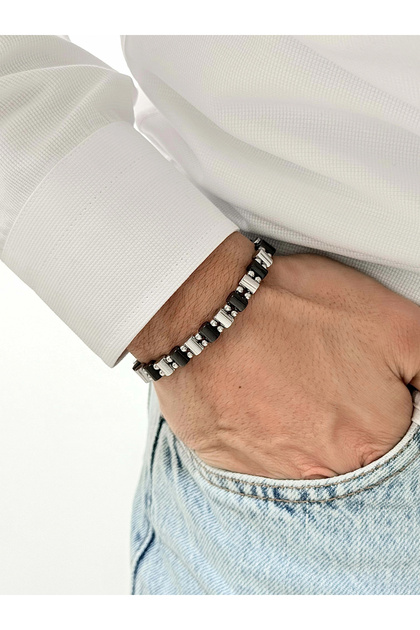 Black and Silver Steel Men's Bracelet Frj10154A-J 2 Year Warranty Gift Boxed