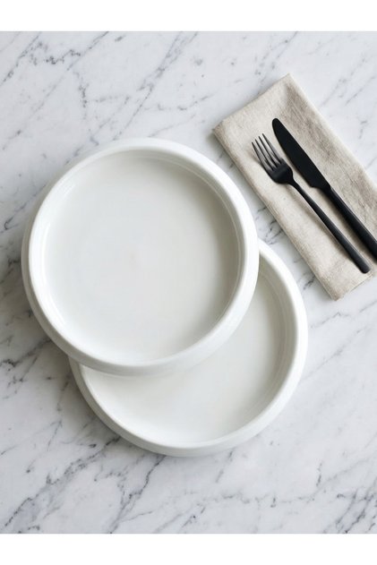 2'li Porselen Derin Servis ve Sunum Tabağı Seti - 23.5 cm - Modern Beyaz Makarna ve Salata Tabağı