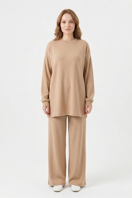 Knitted Modal Trousers Suit 19590 Beige