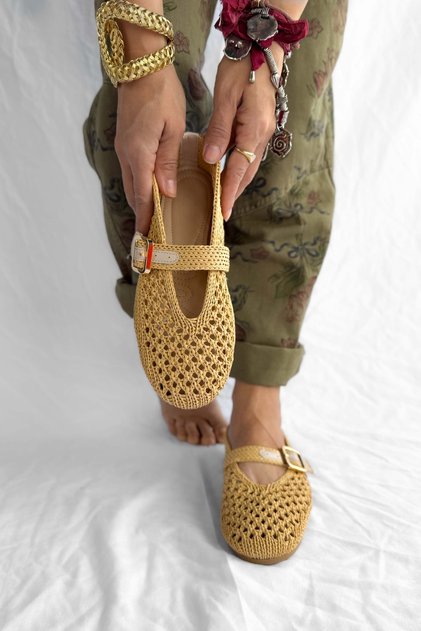 Sunder Beige Tape Detail Straw Women's Slippers