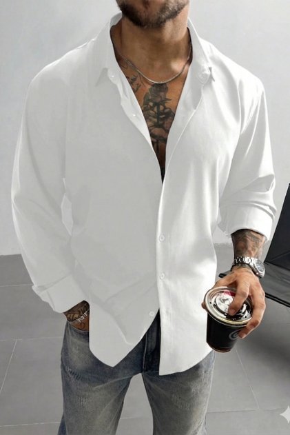 Linen Look Half Oversize Long Sleeve Men's Shirt