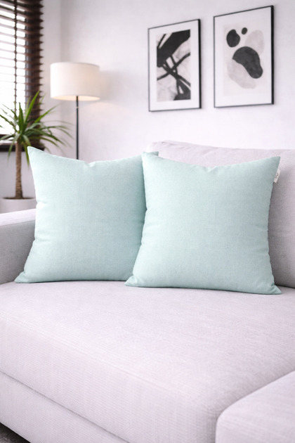 4-Piece Linen Look Throw Pillow Cover Water Green