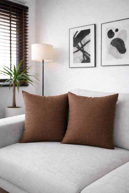 2-Piece Linen Look Throw Pillow Cover Brown