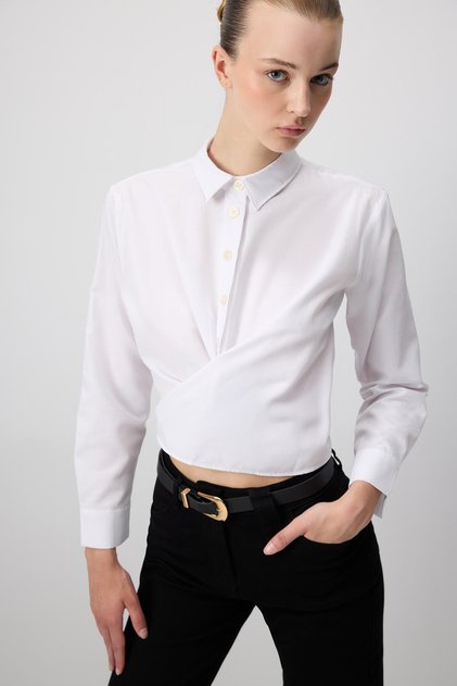 Belted Short Poplin Shirt