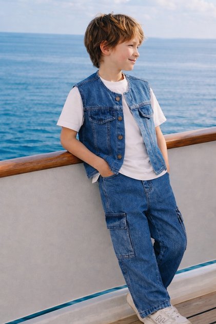 Children's Denim Vest and Cargo Pants Set – Comfortable Fit Casual Sporty Stylish Combination