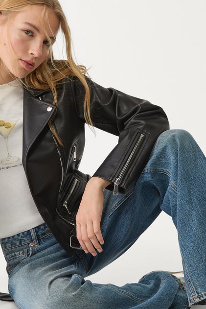 Suni deri biker ceket