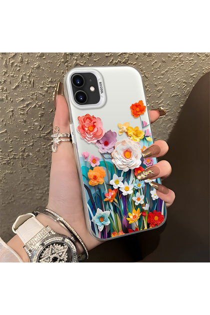 iPhone 11 Compatible Silicone Edge Hard Back Anti-Fall Phone Case Flower Pattern