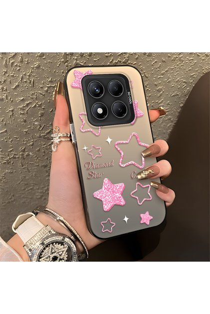 Redmi Note 14 Pro 5g Compatible Silicone Edge Hard Back Anti-Fall Phone Case Pink Star