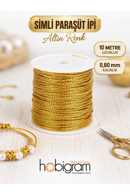 0.8 mm 10 Metre Gold Simi Paraşüt İpi, Takı İpi, Örgü İpi, Bileklik İpi 1. Kalite