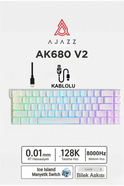 Ak680v2 Manyetik Switch Rapid Trigger 8000Hz Klavye-128K Scan Rate-Bilek Askısı