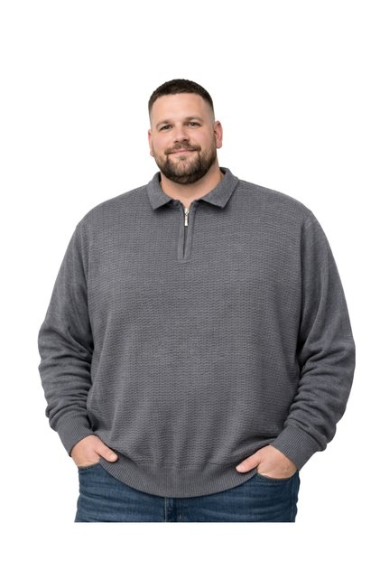 Men's Large Size Smoked Polo Collar Zippered Textured Knit Sweater 3Xl-4Xl-5Xl-6Xl