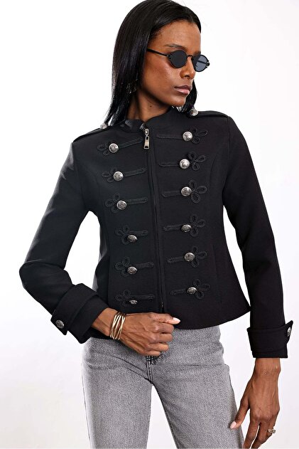 5in1Canpolat Black Napoleon Blazer Jacket 9729- Trendyol