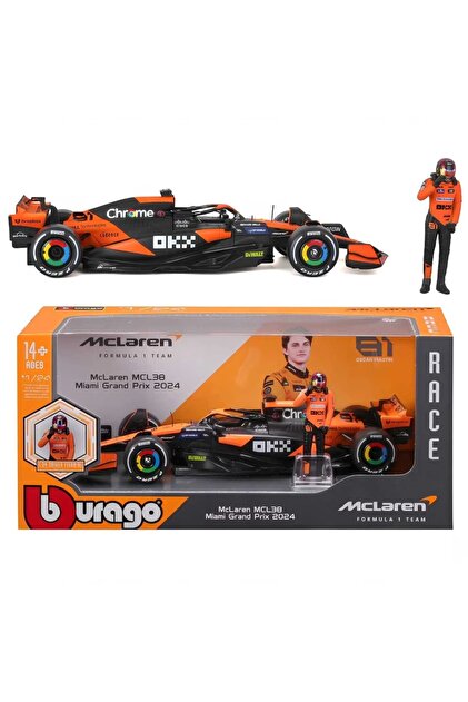 Burago 1/24 Formula 1 McLaren MCL38 Miami Grand Prix 2024 - Fiyatı