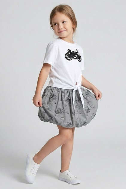Girl's Balloon Skirt and Front-Tie T-Shirt Set