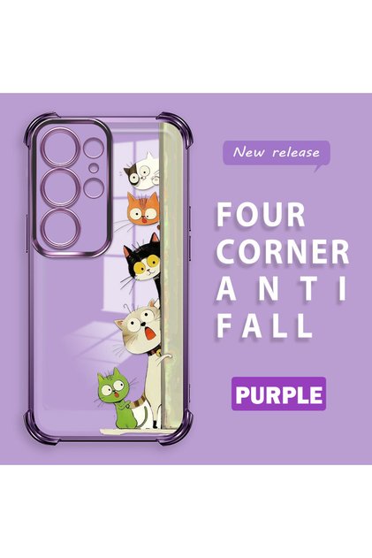 Samsung Galaxy S25 Ultra Compatible Camera Protected Transparent Soft Silicone Phone Case Cat Pattern