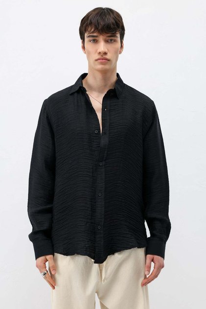 Textured Oversize Shirt Black