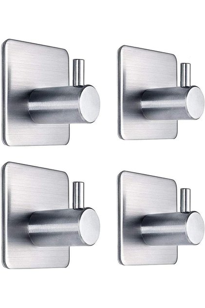 4-Pack Heavy Duty Adhesive Hooks, Waterproof Stainless Steel Wall Mount Hooks