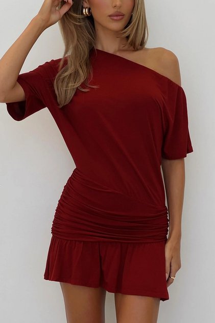 New Season Asymmetrical Cut Draped Stretch Dress