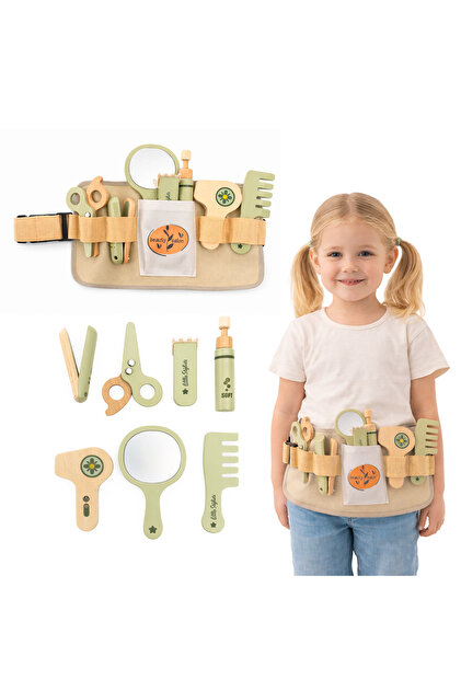 Set frizerie din lemn copii cu centură accesorii