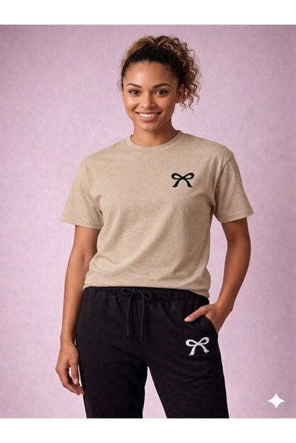 Women'S/Girls' T-Shirt and Sweatpants Set with Ribbon Print