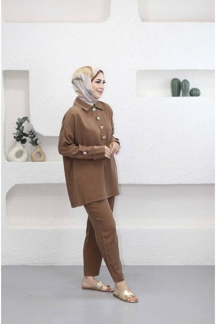 5802 - Stylish, Comfortable, Fine Woven Fabric, Cufflink Detailed, Loose Women's Set