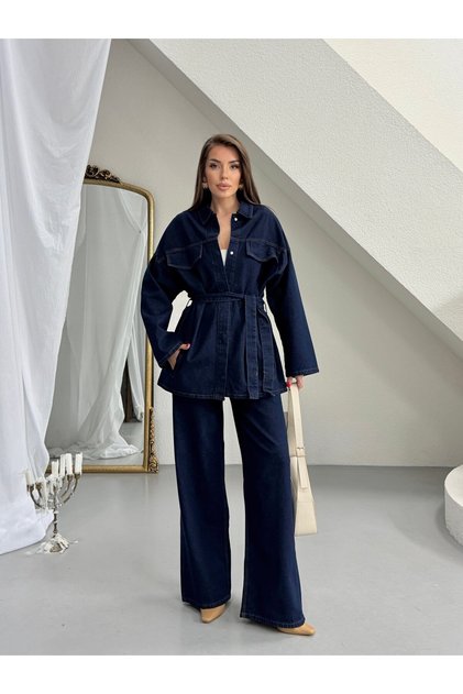 Denim Suit with Pocket Detail - Navy Blue
