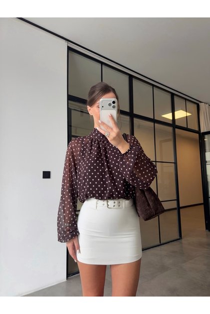 Blazer with Scarf Detail and Polka Dots Brown
