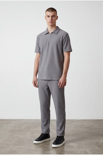 Men's Smoke Gray Half-Zip Striped Suit