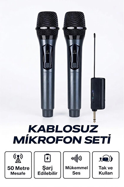 Coverzone Kablosuz Karaoke Çift Mikrofon6.35mm Sahne Parti