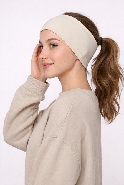 Women's Bandana - Combed Cotton Sports Hair Band - Non-Slip Flexible Headband - Cream